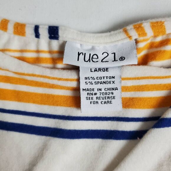 Rue21 Women’s Striped Cropped Tank Top Size Large Yellow Blue White Stretch - Picture 4 of 6